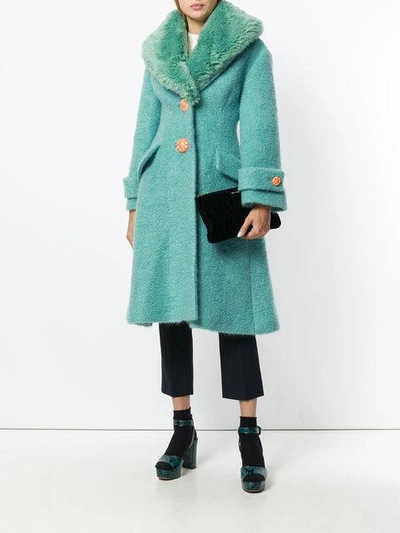 Shop Miu Miu Fur Collar Coat In Green