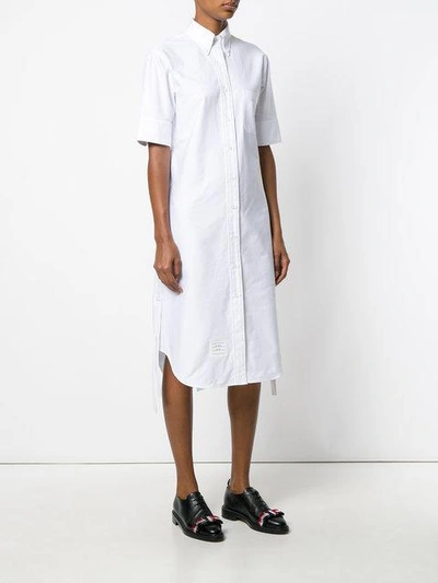 Shop Thom Browne Short Sleeve Point Collar Button Down Gathered Shirt In Oxford