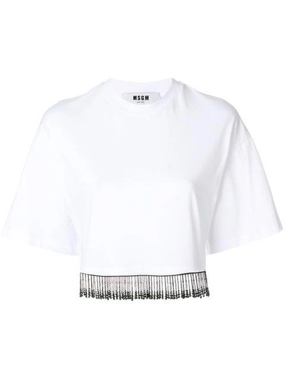 Shop Msgm Beaded Fringe Top In White