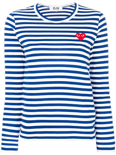 comme des garçons play blue & white striped heart shirt
