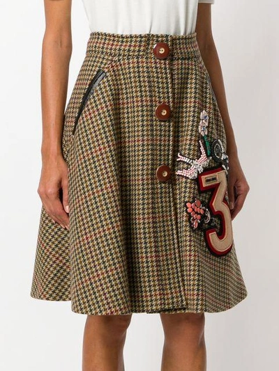 Shop Miu Miu Embroidered Pleated Skirt - Brown