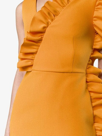 Shop Msgm Fitted Sleeveless Ruffle Dress - Yellow & Orange