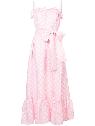 Shop Lisa Marie Fernandez Polka Dot Tie Waist Maxi Dress In Pink & Purple