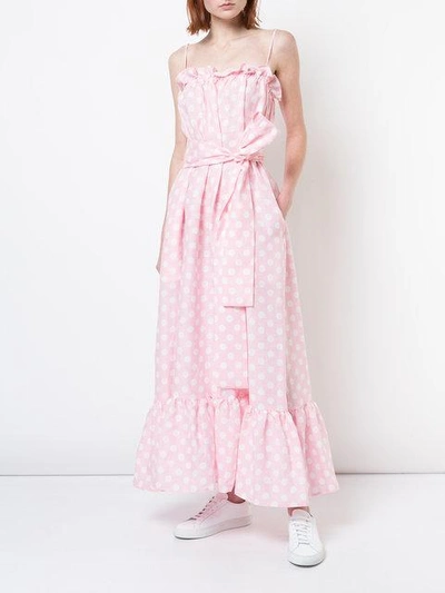 Shop Lisa Marie Fernandez Polka Dot Tie Waist Maxi Dress In Pink & Purple