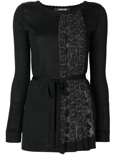 Shop Roberto Cavalli Leopard Print Pleat Panelled Blouse - Black