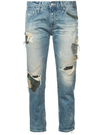 Shop Ag Jeans Ex Boyfriend Distressed Patchwork Jeans - Blue