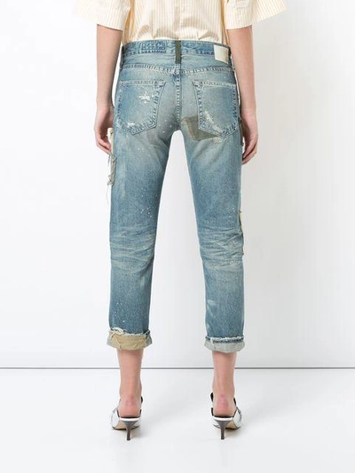 Shop Ag Jeans Ex Boyfriend Distressed Patchwork Jeans - Blue