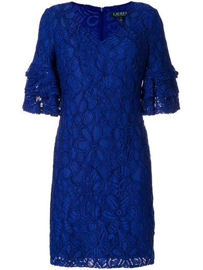 Shop Lauren Ralph Lauren Embroidered Floral Dress In Blue