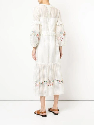 Shop Vilshenko Floral Embroidered Frill Trim Dress In White