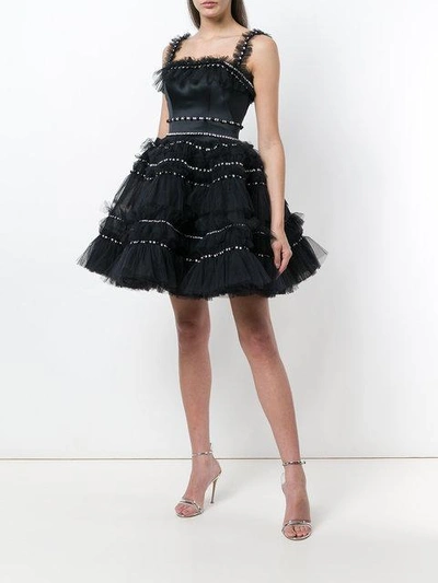 Shop Viktor & Rolf Embellished Tulle Ruffle Mini Dress In Black