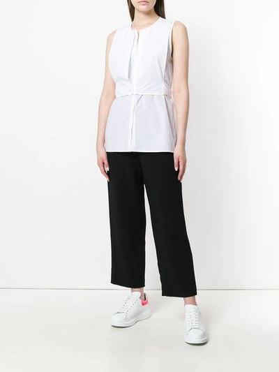 Shop Sara Lanzi Belted Sleeveless Shirt In White
