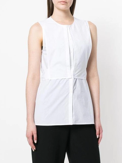 Shop Sara Lanzi Belted Sleeveless Shirt In White