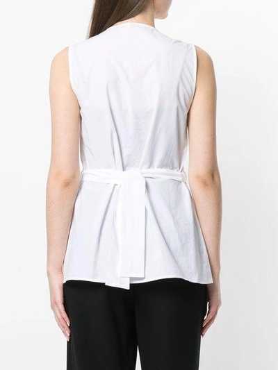 Shop Sara Lanzi Belted Sleeveless Shirt In White