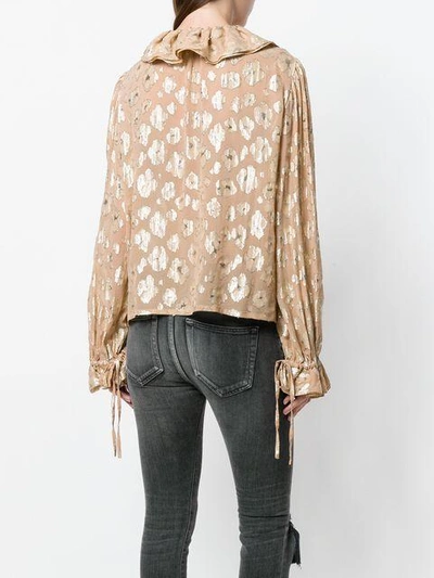 Shop Saint Laurent Frill Long-sleeve Blouse In Neutrals