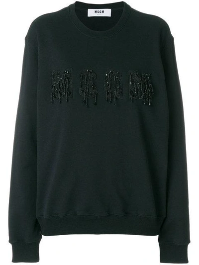 Shop Msgm Embellished Logo Sweatshirt In Black