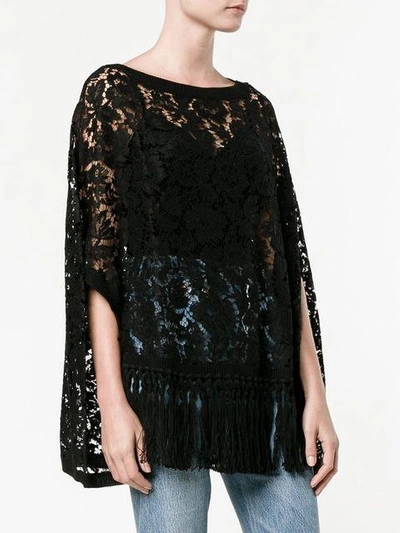 Shop Valentino Floral Lace Fringed Cape Top - Black