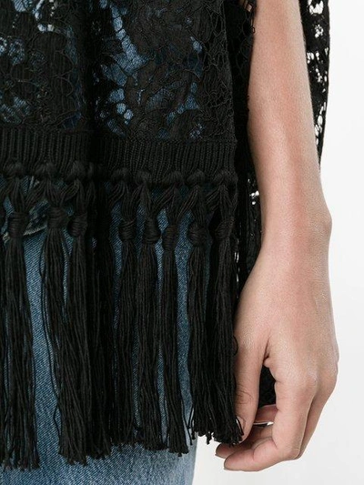 Shop Valentino Floral Lace Fringed Cape Top - Black