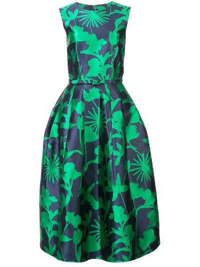 Shop Oscar De La Renta Floral Print Flared Dress In Green