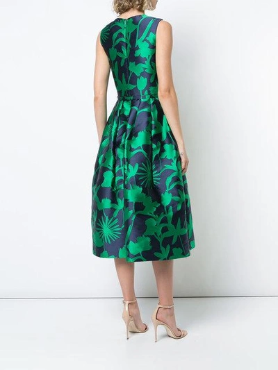 Shop Oscar De La Renta Floral Print Flared Dress In Green