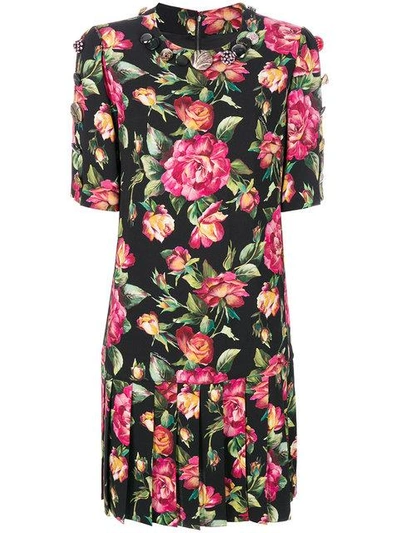 Shop Dolce & Gabbana Floral Bouquet Printed Dress In Hne10 Rose Fdo Nero