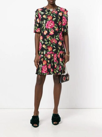 Shop Dolce & Gabbana Floral Bouquet Printed Dress In Hne10 Rose Fdo Nero