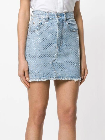Shop Attico Crystal-embellished Denim Mini Skirt - Blue