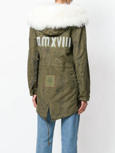 Shop Mr & Mrs Italy Fur Trimmed Patch Parka Coat In Green