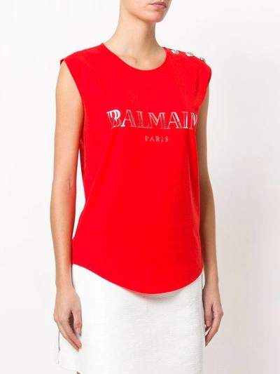 Shop Balmain Button-embellished Logo Tank - Red