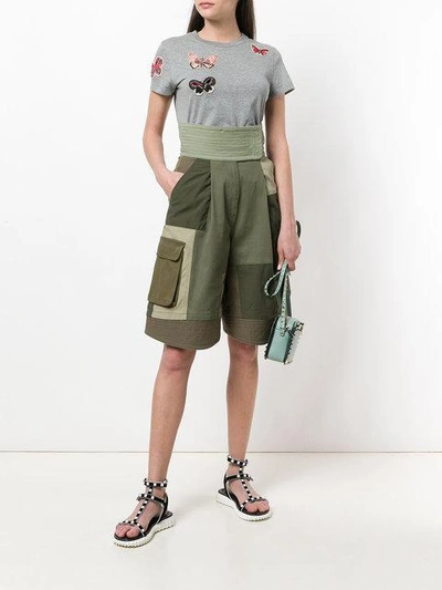 Shop Valentino Embroidered Butterfly T-shirt In Grey