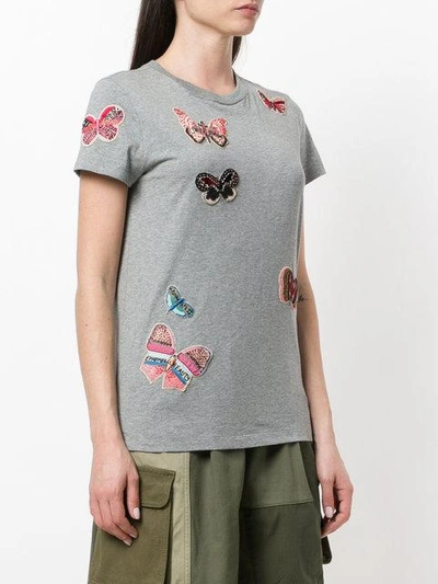 Shop Valentino Embroidered Butterfly T-shirt In Grey
