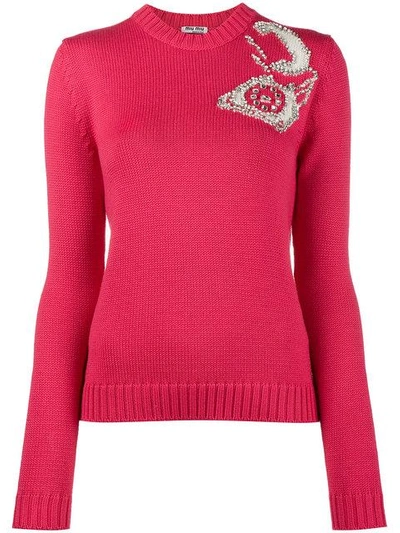Shop Miu Miu Phone Intarsia Knitted Sweater In Pink