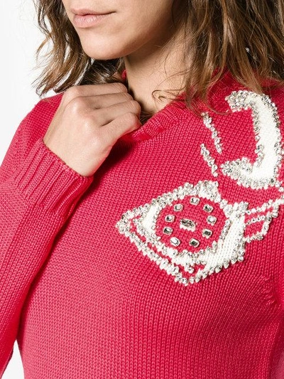 Shop Miu Miu Phone Intarsia Knitted Sweater In Pink