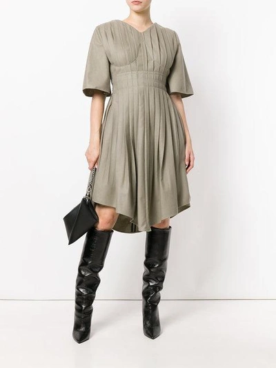 Shop Vejas Pleated V-neck Dress In Grey