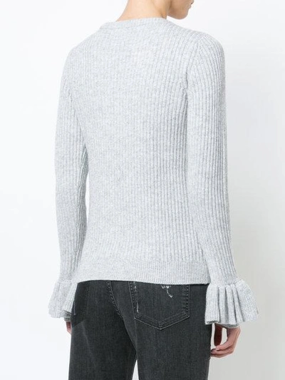 Shop Derek Lam 10 Crosby Crewneck Sweater With Ruffle Sleeves - Grey