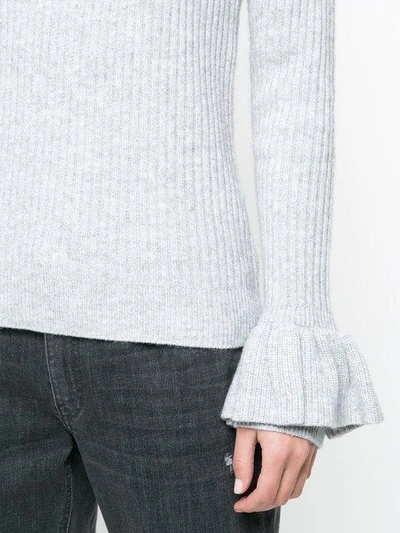 Shop Derek Lam 10 Crosby Crewneck Sweater With Ruffle Sleeves - Grey