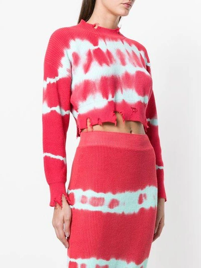 Shop Msgm Tie-dye Raw Edge Cropped Sweater In Pink