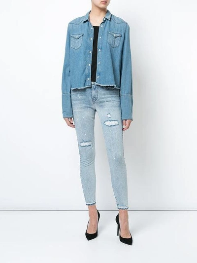 Shop Rta Raw Edge Denim Shirt In Blue