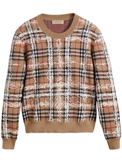 Shop Burberry Scribble Check Merino Wool Sweater - Brown