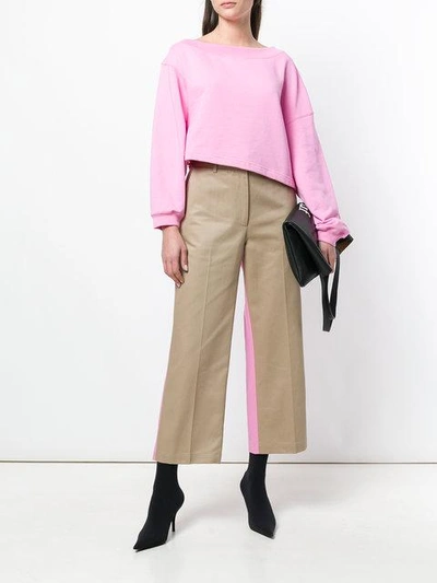 Shop Msgm Asymmetric Cropped Sweatshirt - Pink