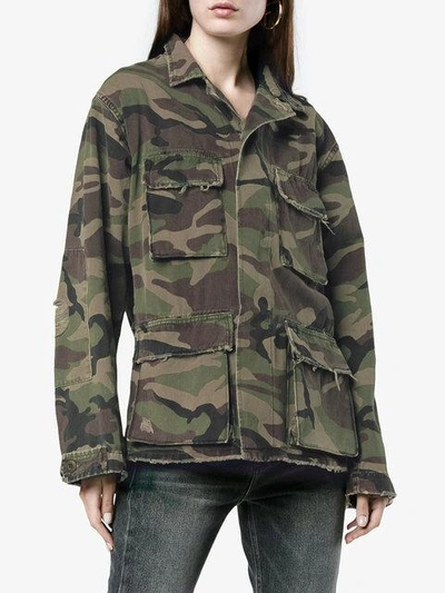 Shop Adaptation Embroidered Camouflage Cotton Jacket In Green