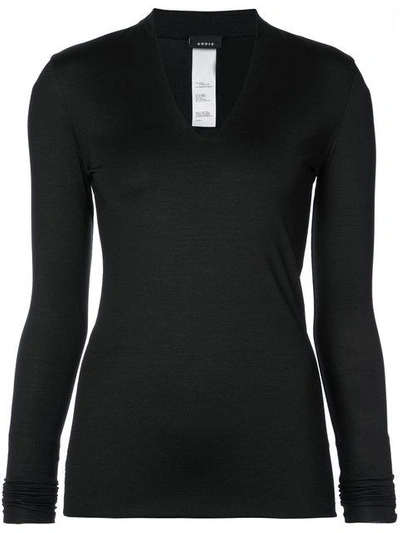 Shop Akris Skinny V Neck Top In Black