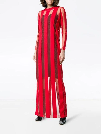 Shop Marques' Almeida Sheer Stripe Maxi Dress In Red
