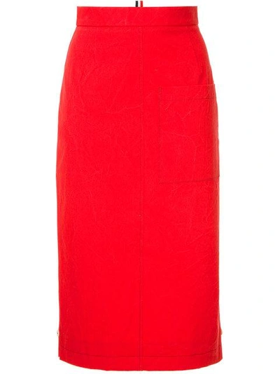 Shop Thom Browne High Waist Cuban Pocket Skirt In Salt Shrink Cotton In Red