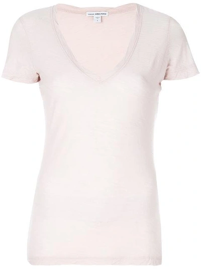 Shop James Perse V-neck T-shirt - Pink