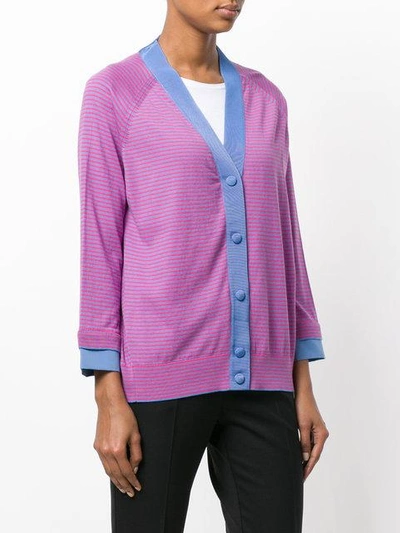 Shop Moncler Contrast Striped Cardigan - Purple In Pink & Purple