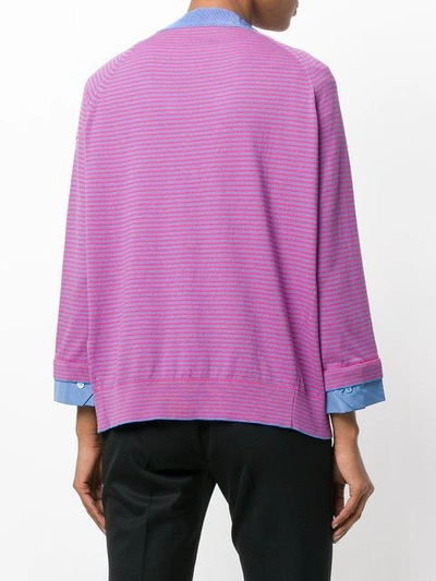 Shop Moncler Contrast Striped Cardigan - Purple In Pink & Purple
