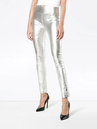 Shop Sprwmn Silver Leather High Waisted Leggings - Metallic