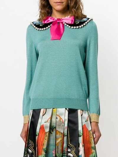 Shop Gucci Peter Pan Collared Sweater In Green