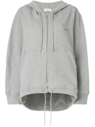 Shop Balenciaga Logo Printed Cocoon Hoodie - Grey