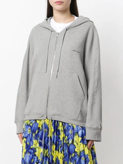 Shop Balenciaga Logo Printed Cocoon Hoodie - Grey